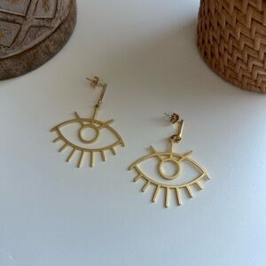Gold Evil Eye Lash Statement Earrings